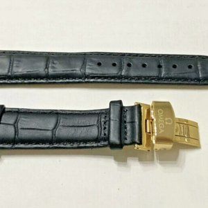 Omega Seamaster 20mm Black Leather Watch Band with Butterfly Buckle - Band Only